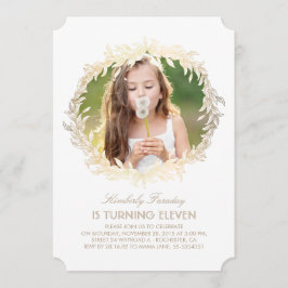 Convites Dourado Laurel Wreath White Elegant Foto Aniversár