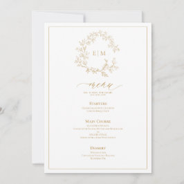 Convites Dourado Leafy Crest Monograma Menu Casamento