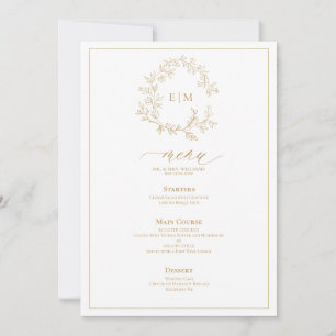 Convites Dourado Leafy Crest Monograma Menu Casamento