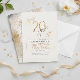 Convites Dourado Line Floral 20 Anniversário ID1169