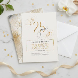 Convites Dourado Line Floral 25 Anniversário ID1169
