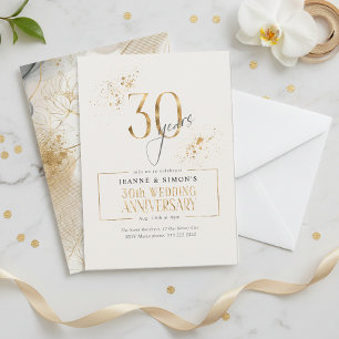 Convites Dourado Line Floral 30 Anniversário ID1169