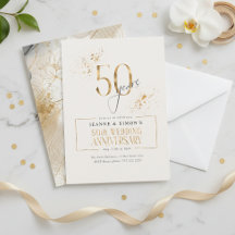 Dourado Line Floral 50th Anniversário ID1169