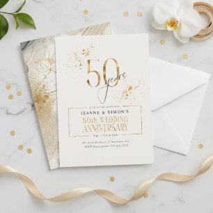 Convites Dourado Line Floral 50th Anniversário ID1169