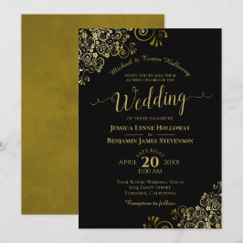 Convites Dourado lugar no casamento formal clássico negro e