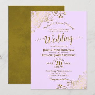 Convites Dourado lugar no Casamento Formal Elegante Roxo Li
