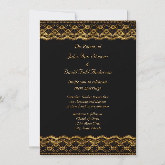 Convites Dourado lugar no Casamento Negro (Frente)