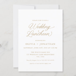 Convites Dourado Luncheon de Casamento de Caligrafia Modern