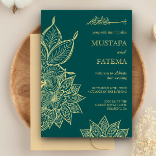 Convites Dourado Mar Verde Mehendi Henna Casamento Islâmico