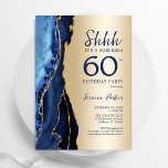 Convites Dourado Marinho Blue Agate Surpresa 60º aniversári<br><div class="desc">Marinho azul e ouro agitam surpresa 60º convite de aniversário. Elegante design moderno com cor azul-real de água agate marble geode fundo, fonte falsa de ouro brilhante e script de tipografia. Trendy convida o cartão perfeito para uma comemoração de dia das mulheres na moda. Impressos convites Zazzle ou modelo de...</div>
