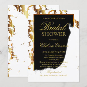 Convites Dourado mármore, Chá de panela preto e branco