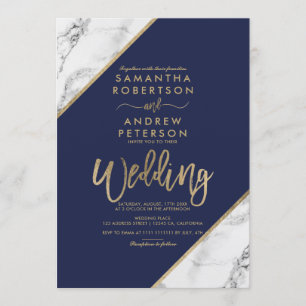 Convites Dourado mármore listras tipografia marinho casame