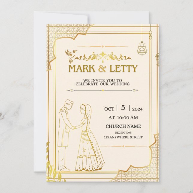 Convites Dourado Matt-Themed Casamento Design (Frente)
