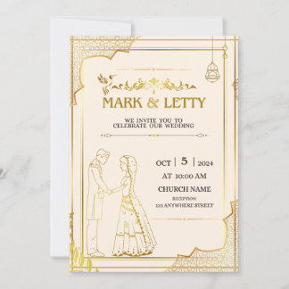 Convites Dourado Matt-Themed Casamento Design