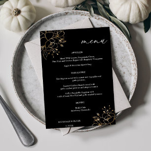 Convites Dourado Menu Floral Vinculado - Preto