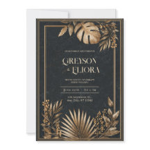 Dourado Metálico Casamento Mármore Preto Tropical