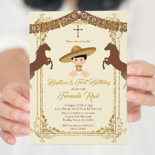 Convites Dourado mexicano Brown Fiesta Boy Christening