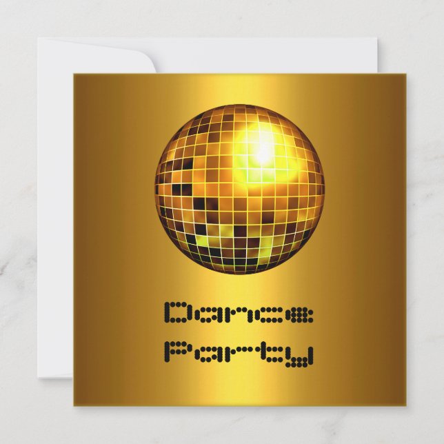 Convites Dourado Mirrorball no evento do Dance Party (Frente)