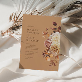 Convites Dourado Moderno Outono Terracota Floral Casamento