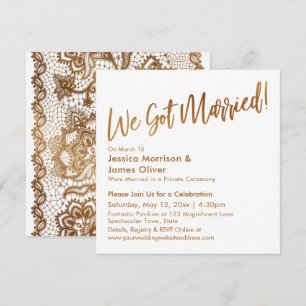 Convites Dourado Moderno Script & Renda Nós Casamos!