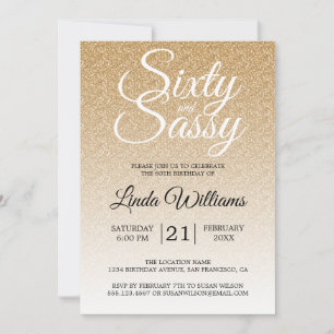 Convites Dourado Mouro Luminoso 60 e Sassy 60º Aniversário