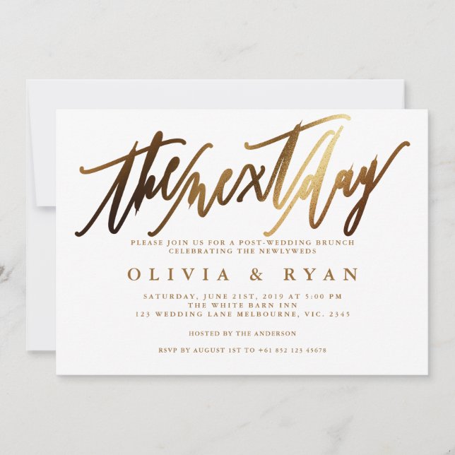 Convites Dourado na manhã seguinte ao brunch do casamento p (Frente)