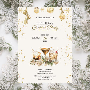 Convites Dourado Natal do Partido Cocktail de Férias Modern