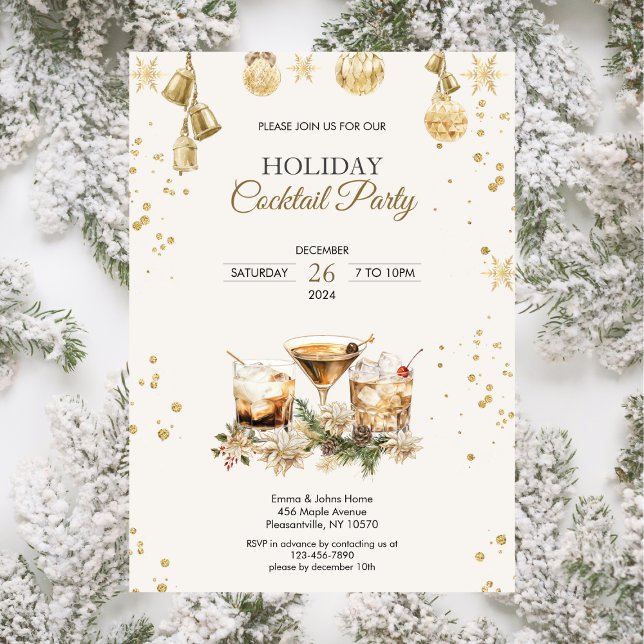 Convites Dourado Natal do Partido Cocktail de Férias Modern (Criador carregado)