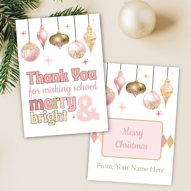 Convites Dourado Natal Rosa Obrigado Titular do Cartão-pres (pink and gold retro teacher appreciation gift card holders for christmas holiday gift giving ideas)