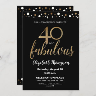 Convites Dourado negro 40 e fabulosa Festa de aniversário s