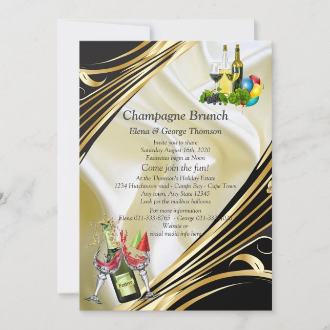 Convites Dourado no champanhe Silk Brunch (Frente)