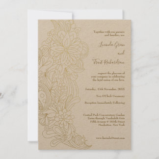 Convites Dourado Noivado Natural de Casamento da KRAFT
