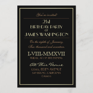 Convites Dourado nos Numerais Negros Romanos  aniversário 