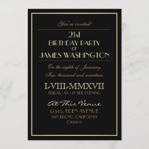 Convites Dourado nos Numerais Negros Romanos  aniversário d