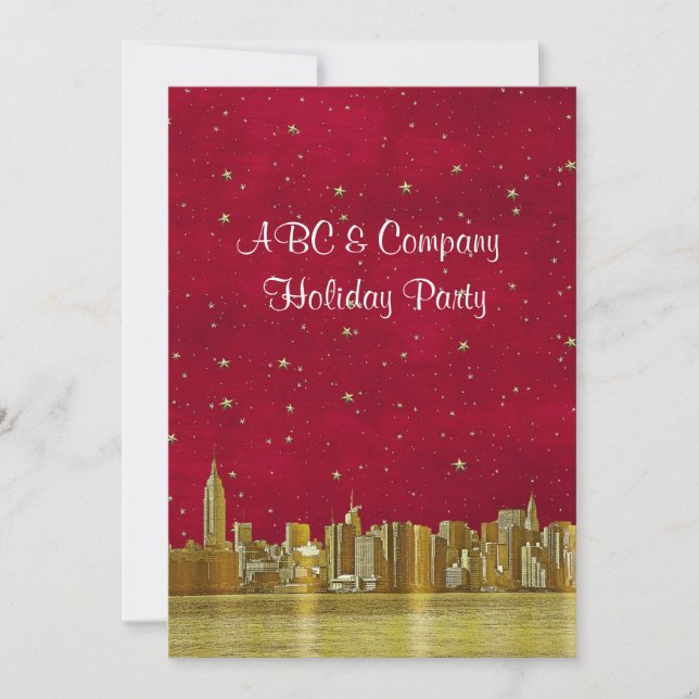 Convites Dourado NYC Skyline Christmas Starry (Frente)