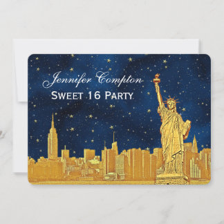 Convites Dourado NYC Skyline nº 2 Etch Blue Starry BG H Swe