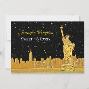 Convites Dourado NYC Skyline nº 2 Etch Starry DIY BG H Swe