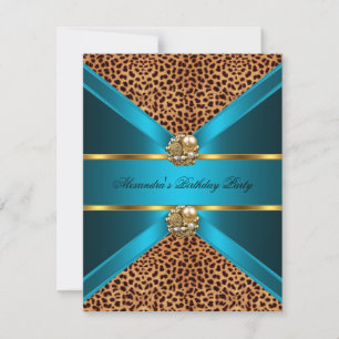 Convites Dourado onça Azul Teal Preto Elegante Aniversário