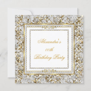 Convites Dourado Ornamentado Branco Damasco Diamante Festa