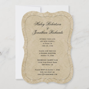 Convites Dourado Pálido Tan Damask Recepção Apenas