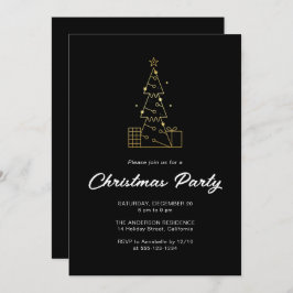 Convites Dourado Partido Árvore de Natal Moderno e Minimali