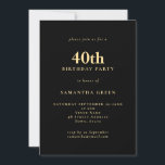Convites Dourado partido Black aniversário de 40 anos de te<br><div class="desc">Dourado Partido aniversário de 40 anos Negro  de texto minimalista. 100% personalizável. Personalize facilmente o texto e altere as cores da fonte e do plano de fundo,  se desejar,  por meio da opção editar mais.</div>