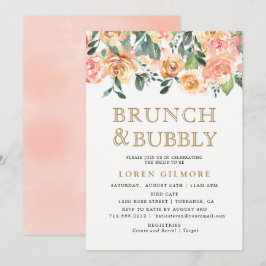 Convites Dourado Peach Floral Brunch e Chá Borracha
