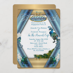 Convites Dourado, Peacocks, Penas e Seda Verde Esmeralda