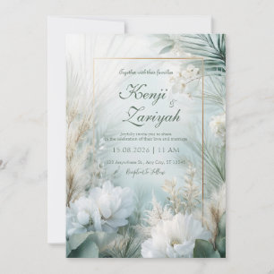 Convites Dourado Peônia Branca Grama das Pampas Casamento T