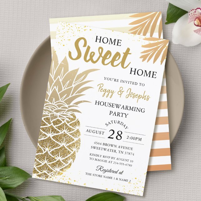 Convites Dourado Pineapple Home Sweet Home Housearming Part (Criador carregado)