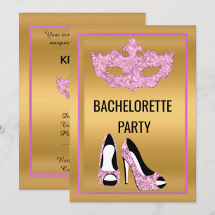 CONVITES DOURADO PINK BACHELORETTE ENCONTRA MASCARADA