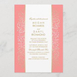 Convites Dourado Pink Vintage Floral - Casamento Botânico