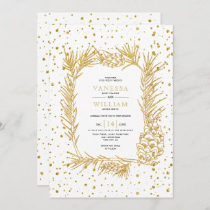 Convites Dourado pino brilhante e casamento no inverno de c