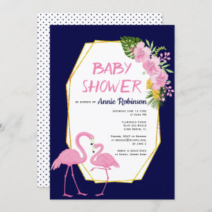 Convites Dourado polígono cor-de-rosa flamingos marinho chá